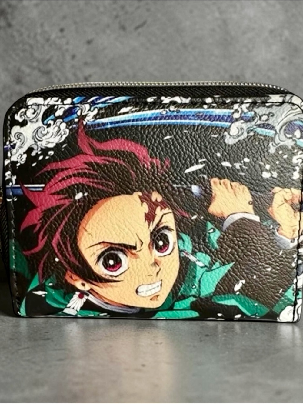 Demon Slayer Wallet Water Breathing Tanjiro Kamado Kimono Checkered Pattern NWT